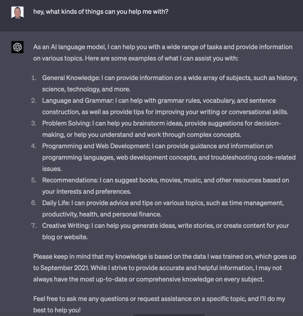 ChatGPT capabilities
