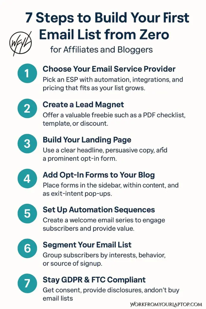 how to build an email list step by step graphic