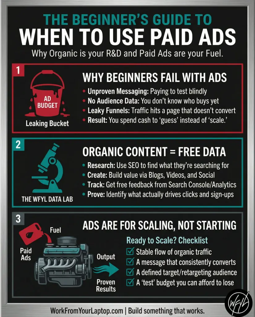 Why you should avoid paid ads as a beginner infographic WFYL