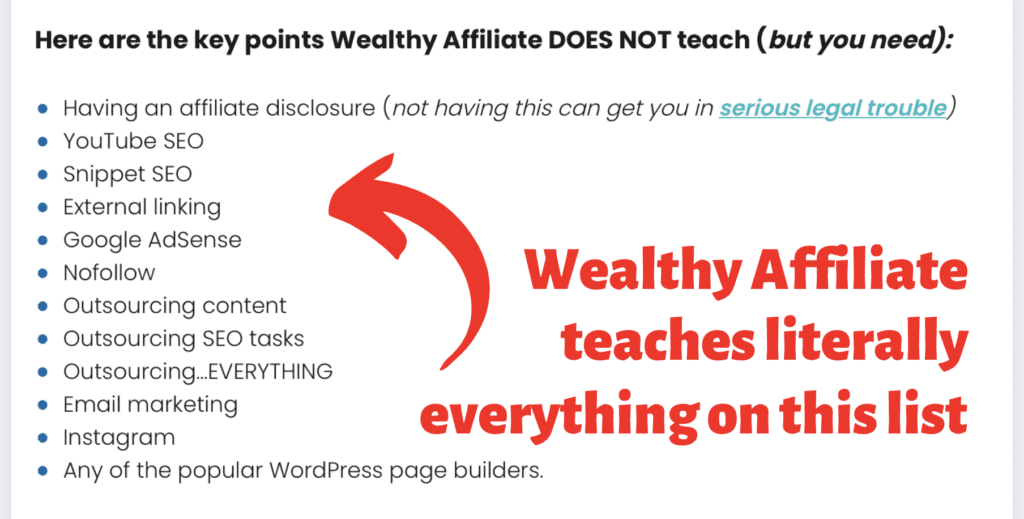 false claims of what Wealthy Affiliate doesn't teach