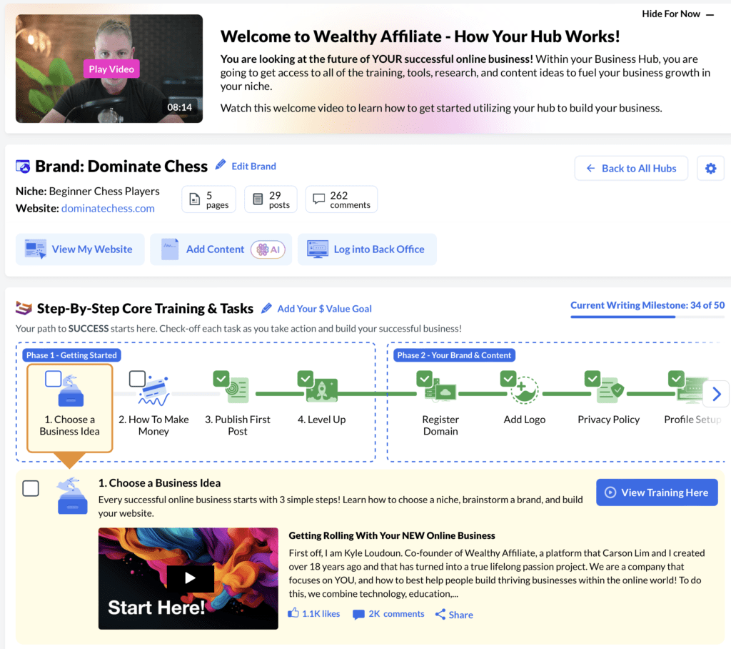 inside Wealthy Affiliate Hubs