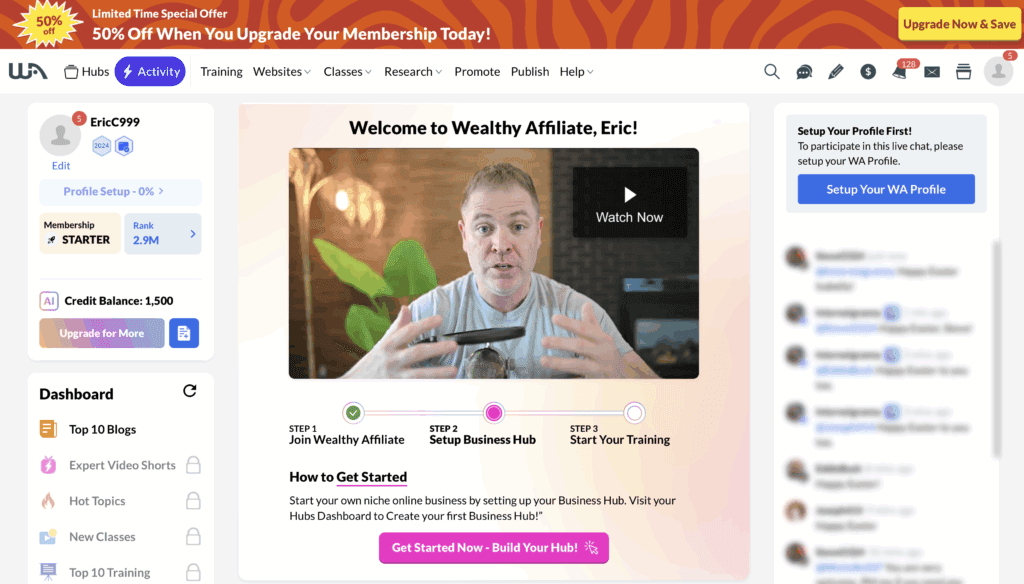 wealthy affiliate review welcome video members area