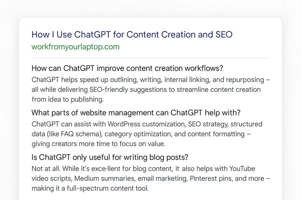 How I Use ChatGPT to Automate Content Creation, SEO, and Affiliate Marketing in 2025 screenshot FAQ schema